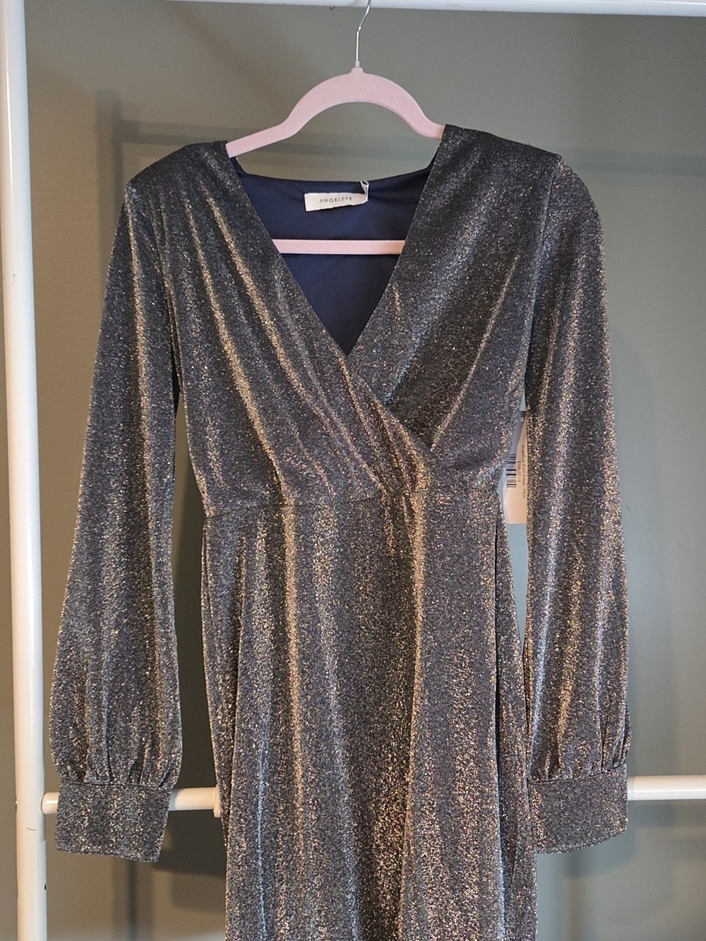 Angels Silver Metallic Long Sleeve Wrap Maxi Dress